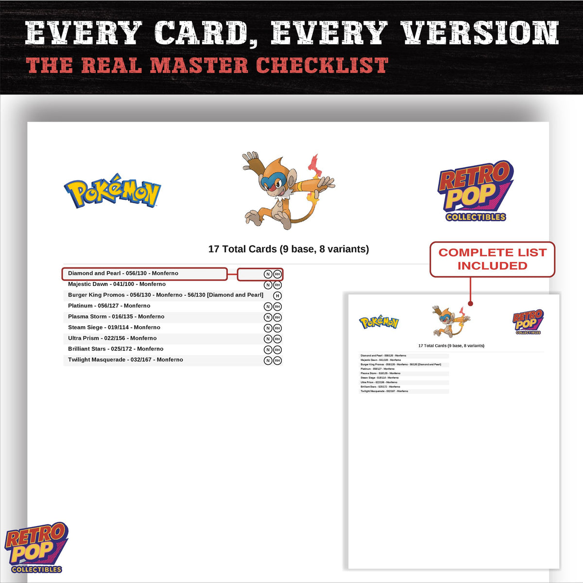 Monferno master set checklist PDF preview - every card listed