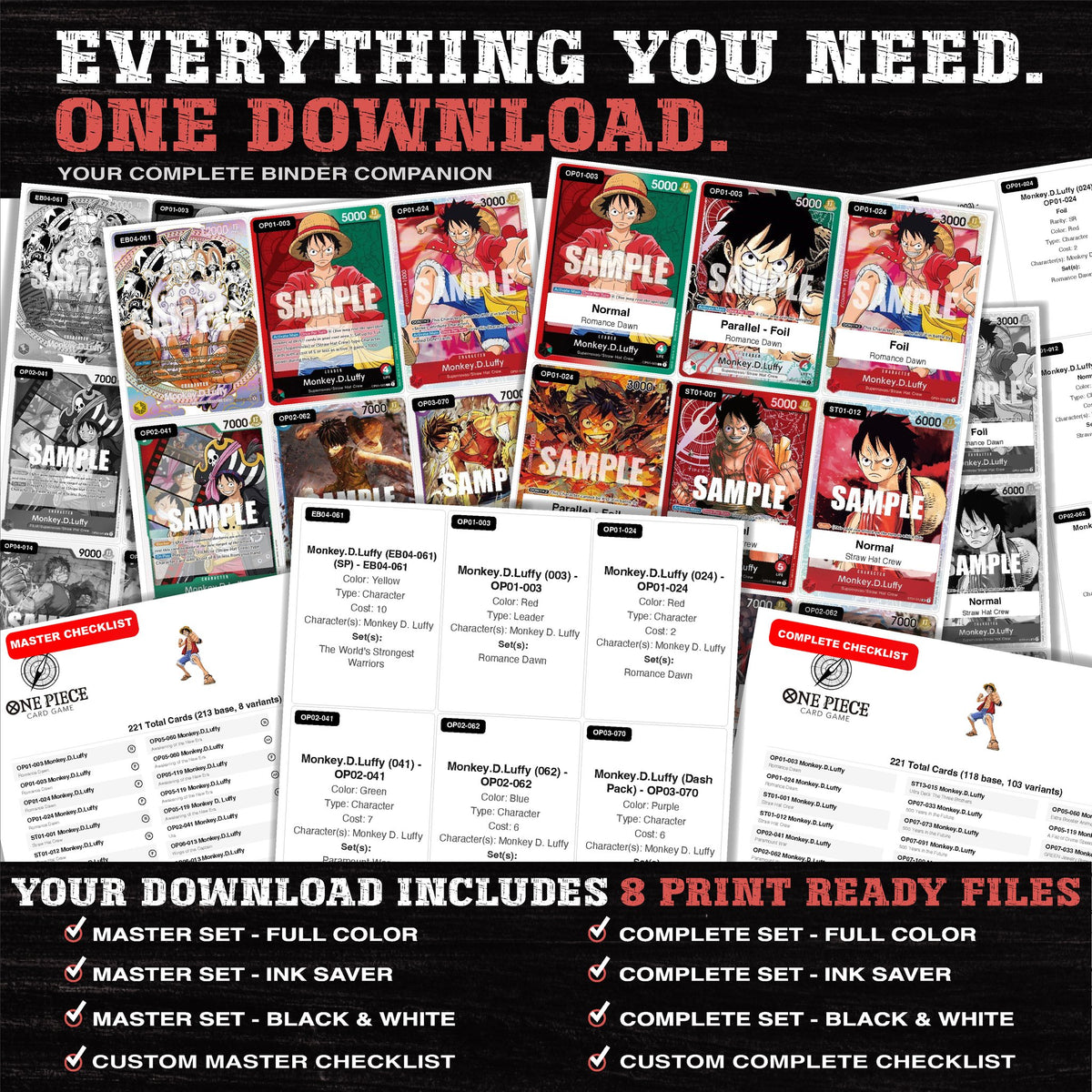 Everything included in the Monkey D. Luffy One Piece placeholder download - 8 PDF files