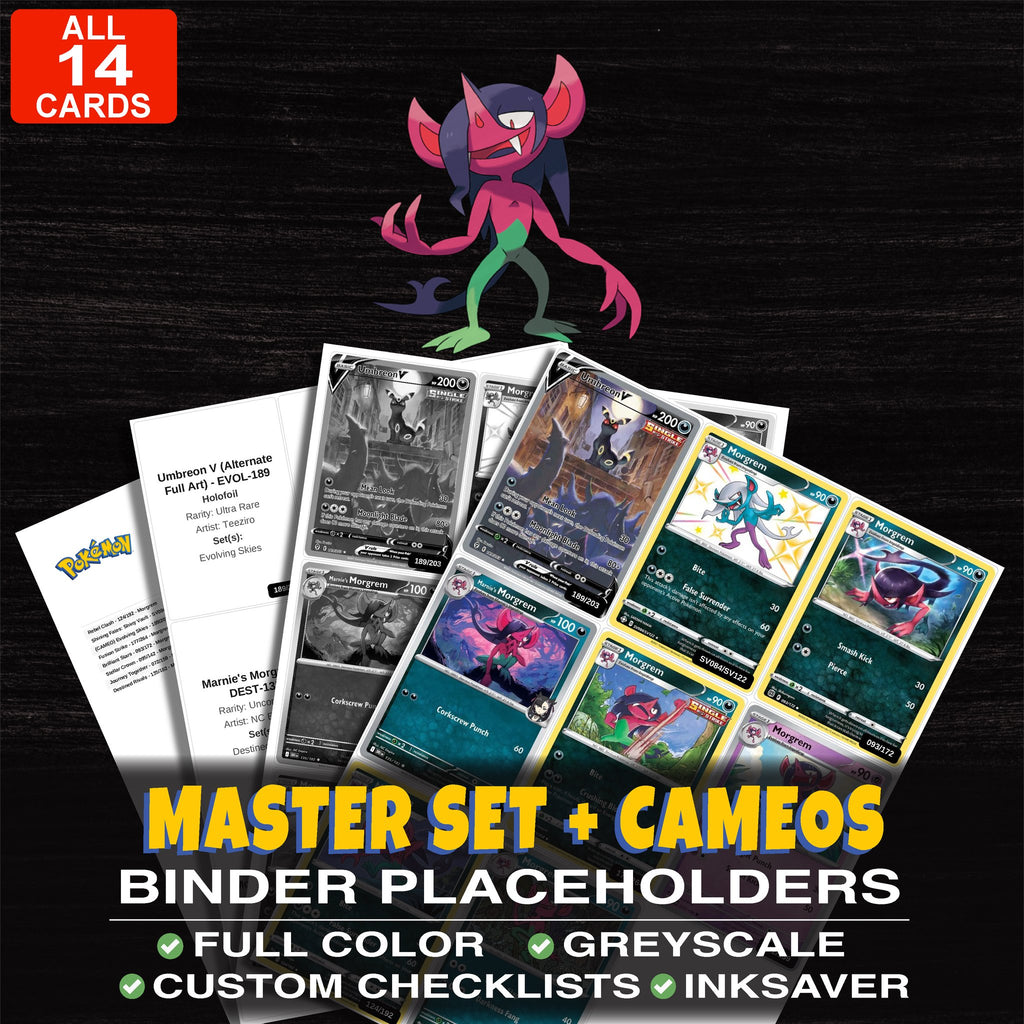 Every Morgrem Pokemon card ever made - master set binder placeholders with Morgrem