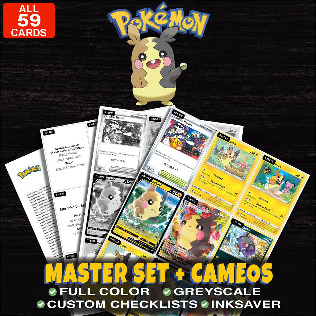 Every Morpeko Pokemon card ever made - master set binder placeholders with Marnie's Morpeko