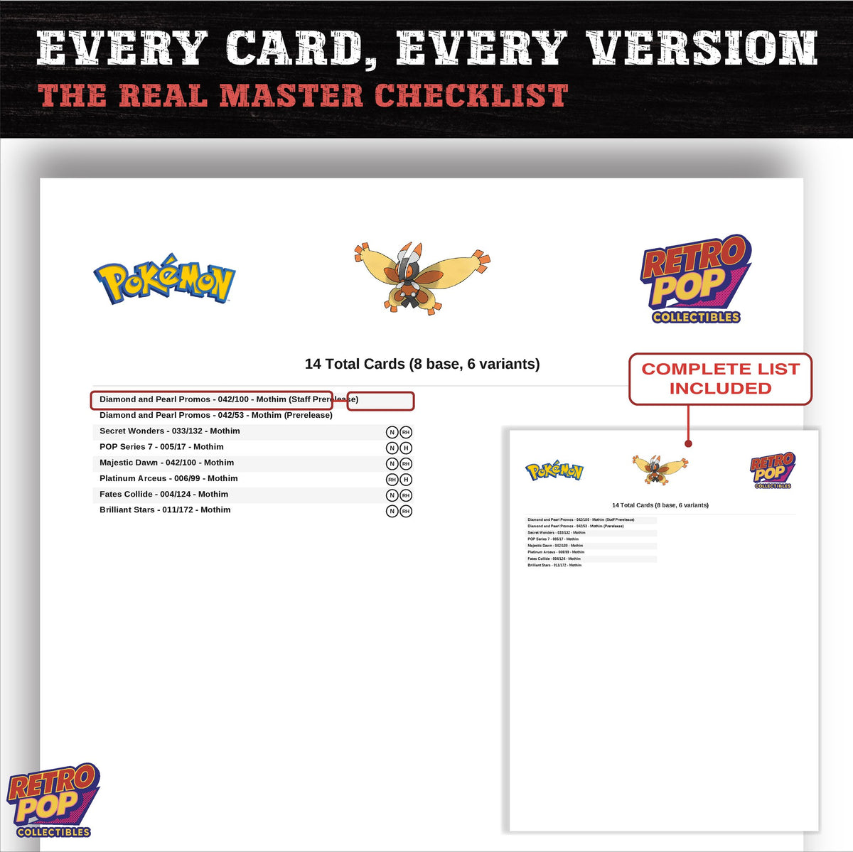 Mothim master set checklist PDF preview - every card listed