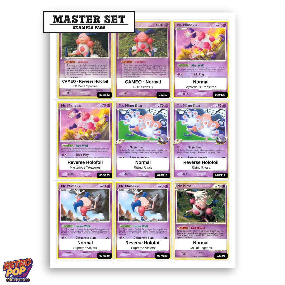 Printed Mr. Mime Pokemon placeholders in binder - real photo 1
