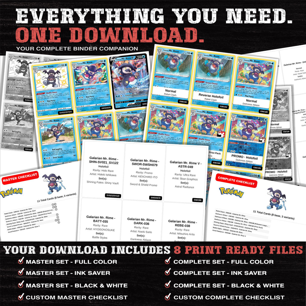 Everything included in the Mr. Rime master set download - 8 PDF files