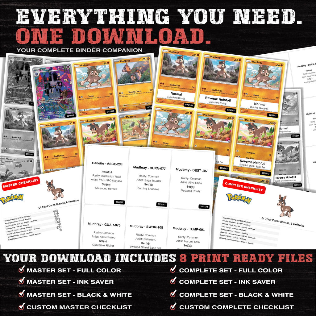 Everything included in the Mudbray master set download - 8 PDF files