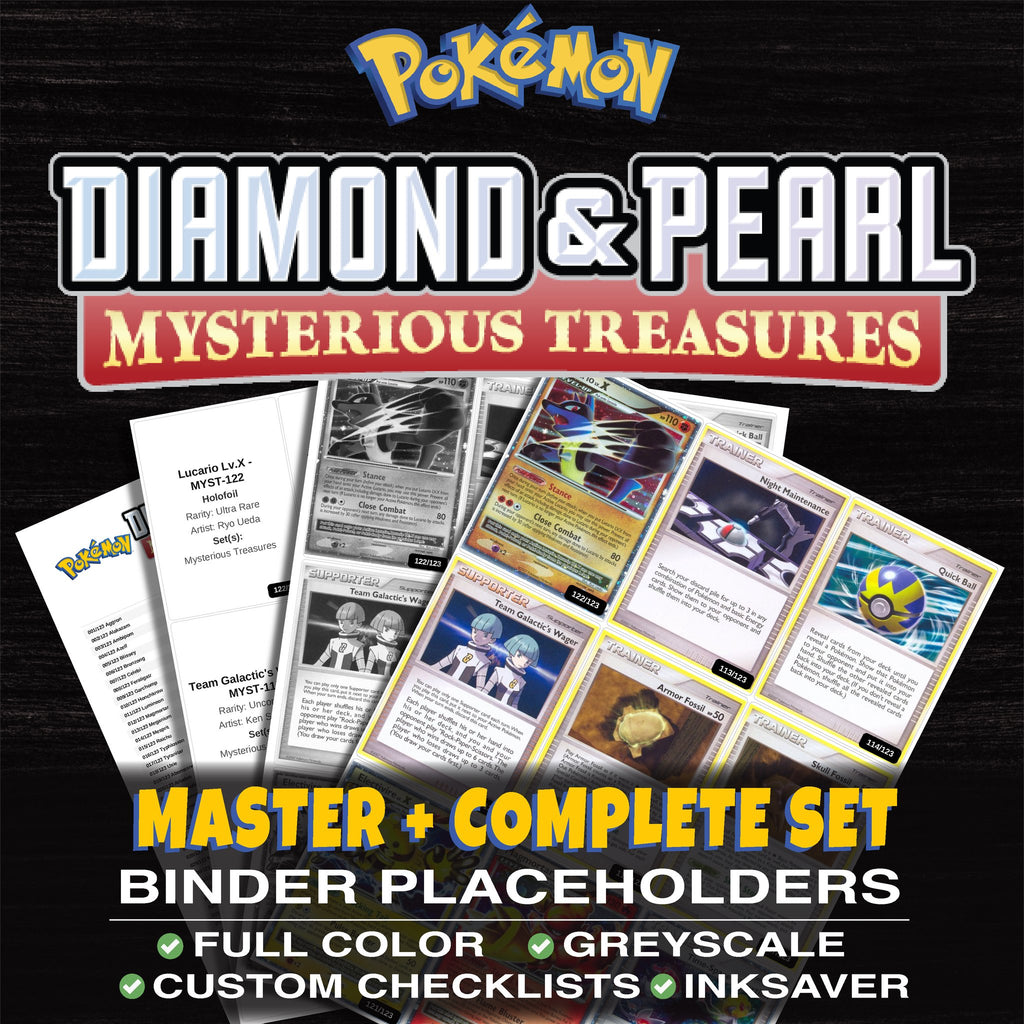 Mysterious Treasures Pokemon binder placeholders printable PDF - includes Lucario Lv.X