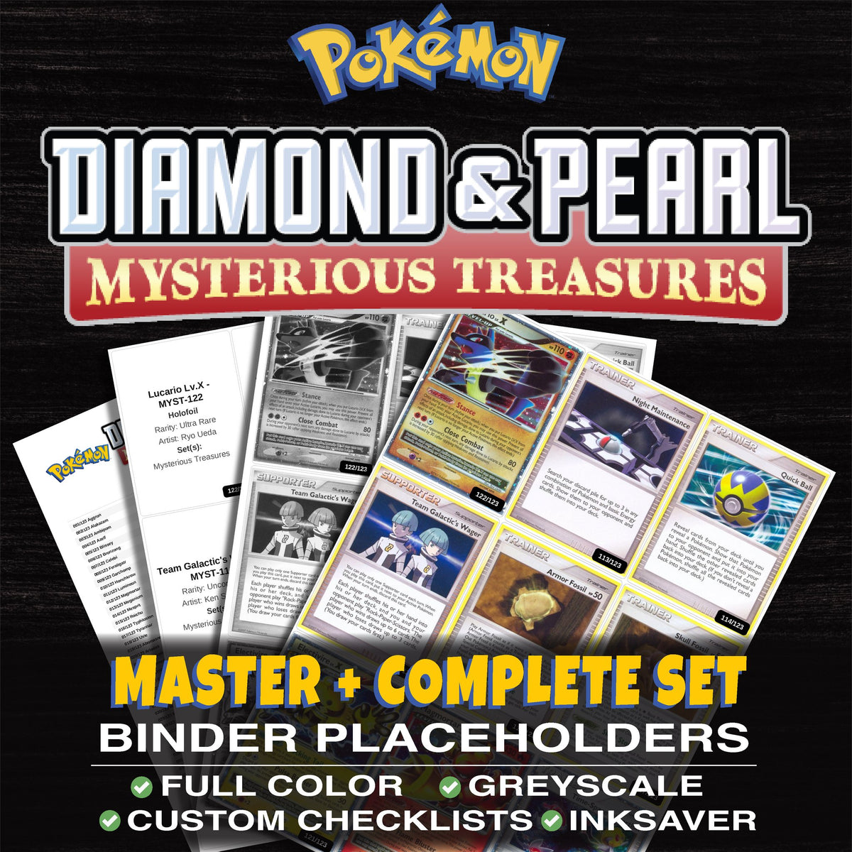 Mysterious Treasures Pokemon binder placeholders printable PDF - includes Lucario Lv.X