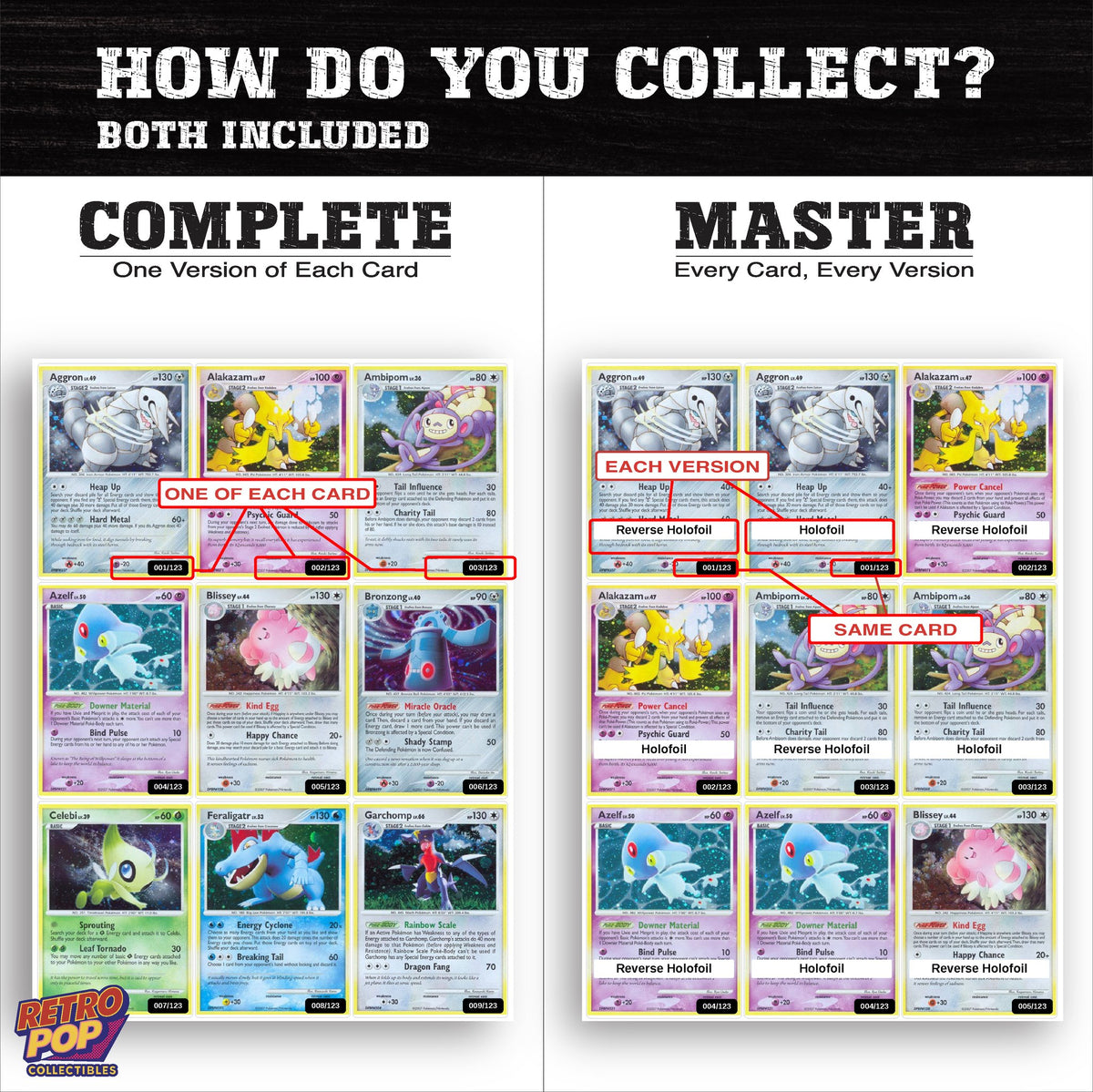 Complete Set vs Master Set versions of Mysterious Treasures binder placeholders