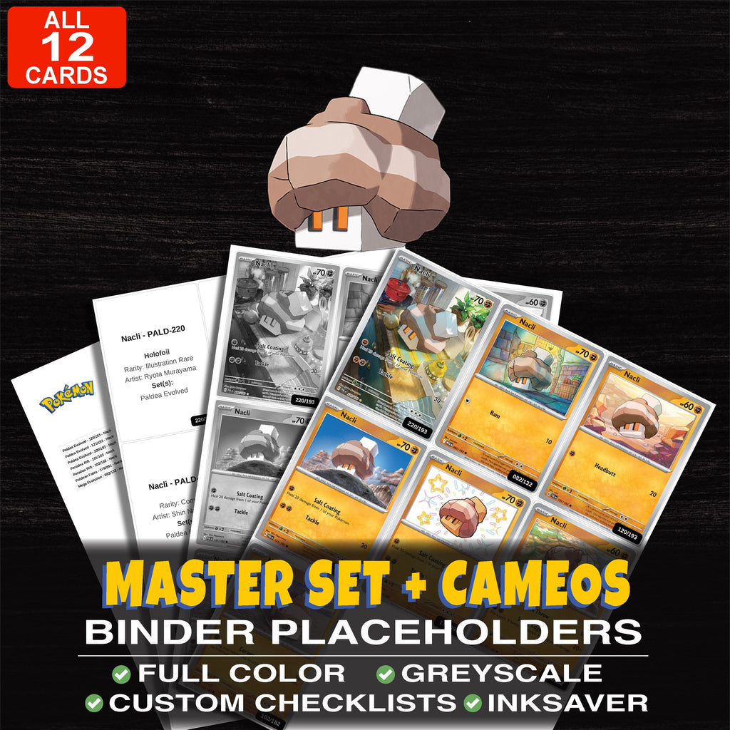 Every Nacli Pokemon card ever made - master set binder placeholders with Nacli