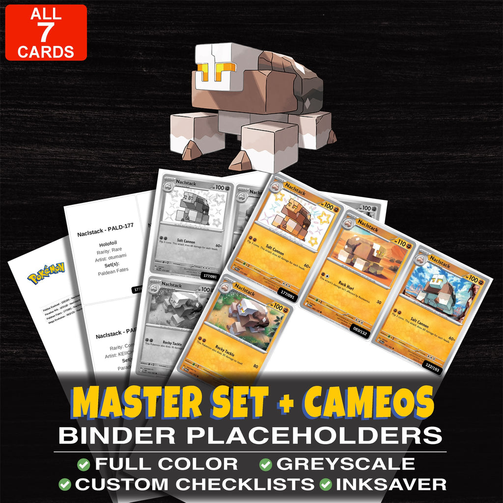 Every Naclstack Pokemon card ever made - master set binder placeholders with Naclstack
