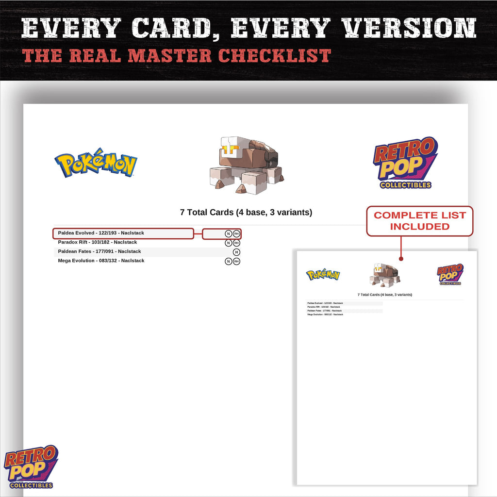 Naclstack master set checklist PDF preview - every card listed
