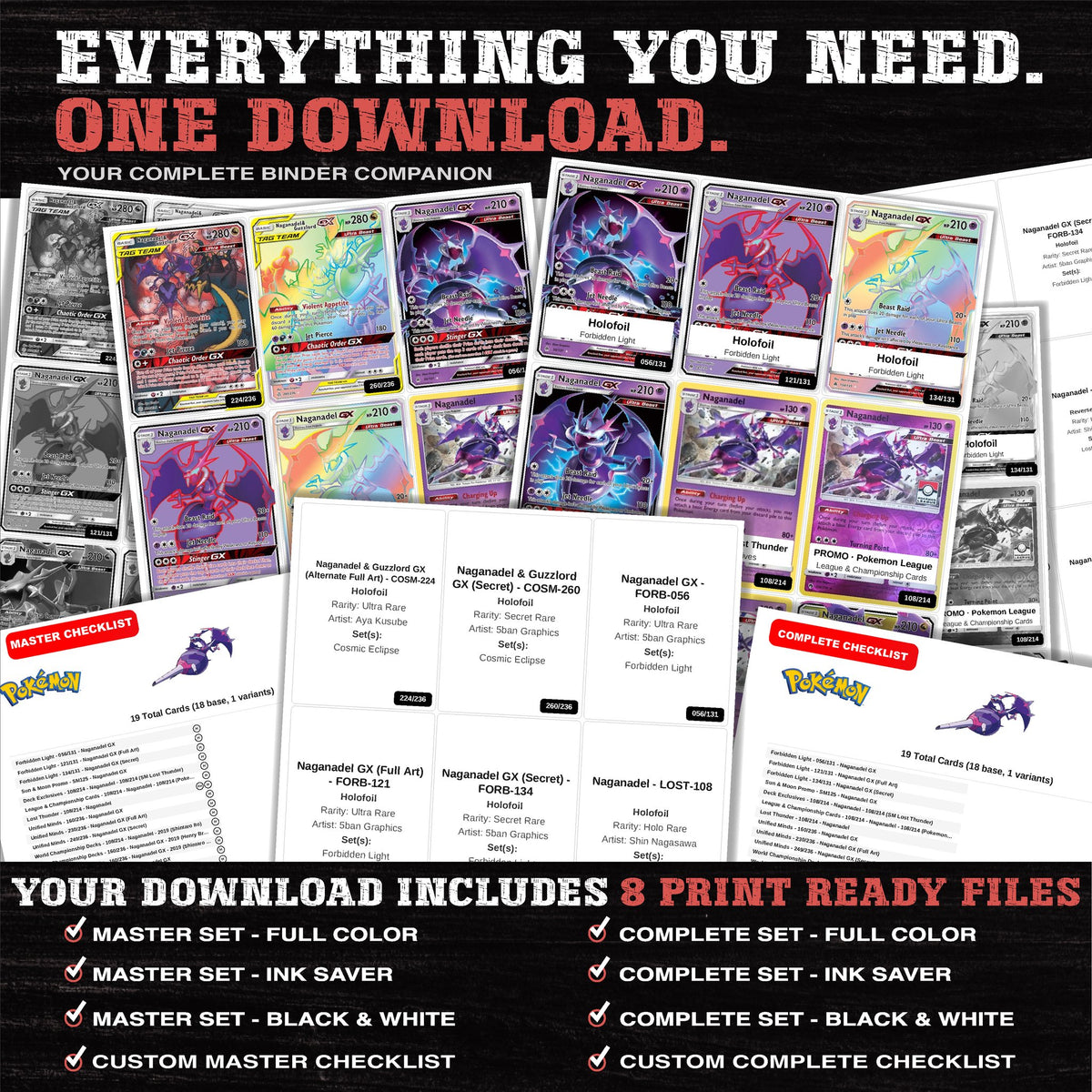 Everything included in the Naganadel master set download - 8 PDF files