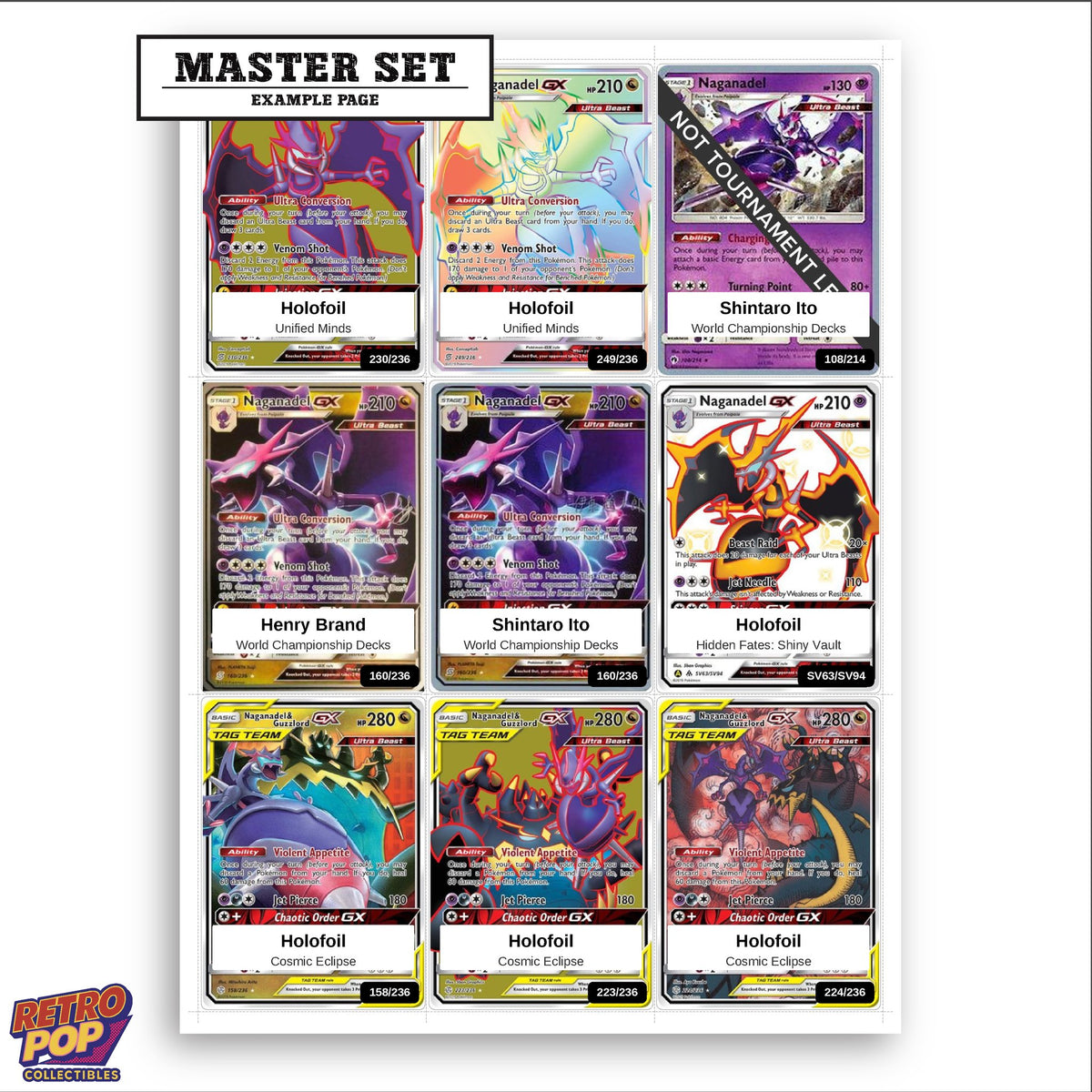 Printed Naganadel Pokemon placeholders in binder - real photo 3