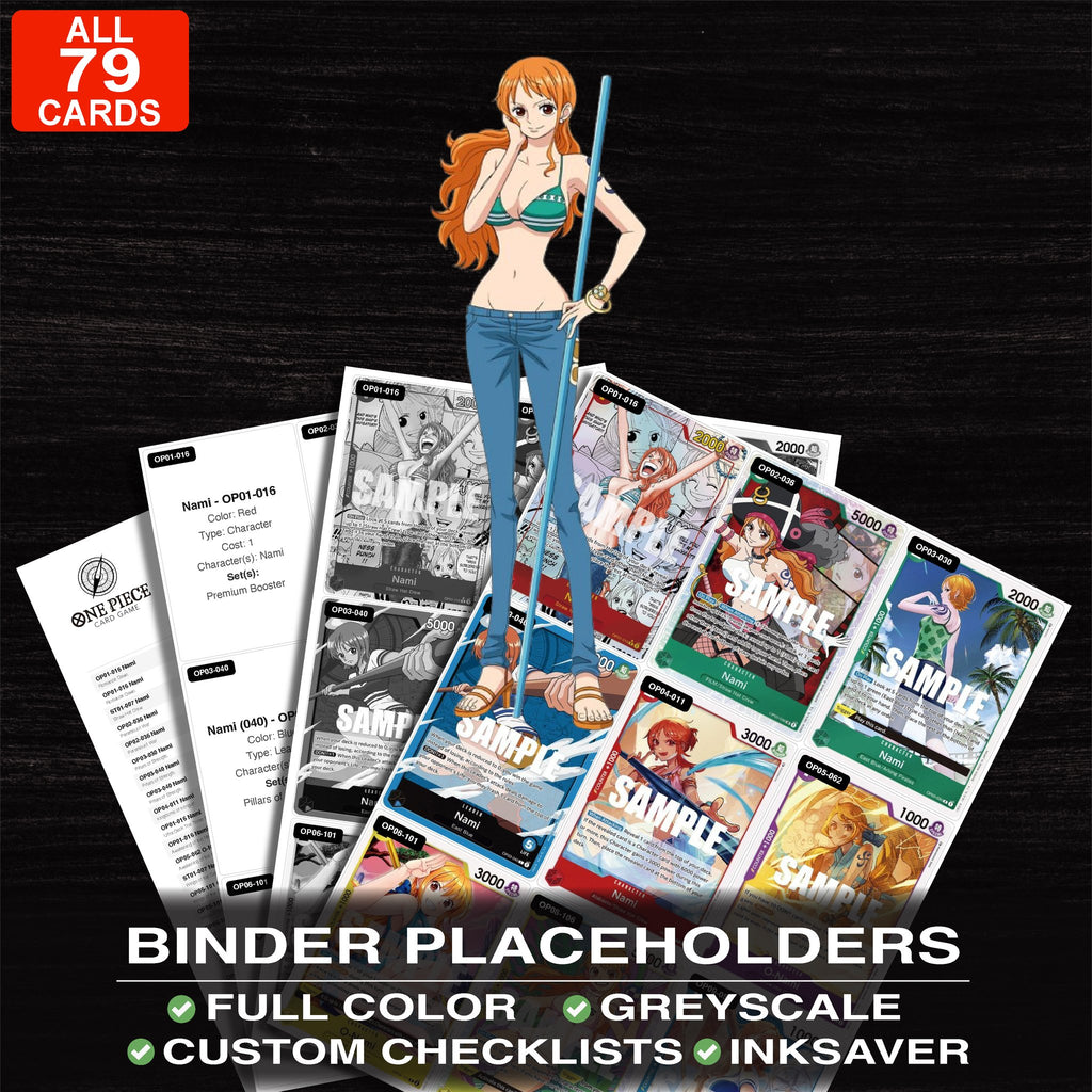 Nami One Piece card binder placeholders printable PDF - includes Nami