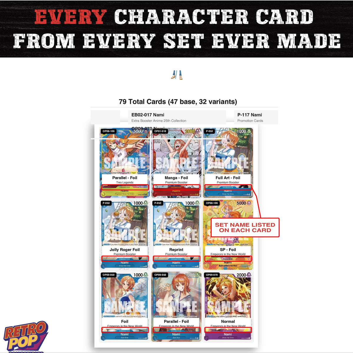 Nami One Piece TCG character master set - every English Nami card