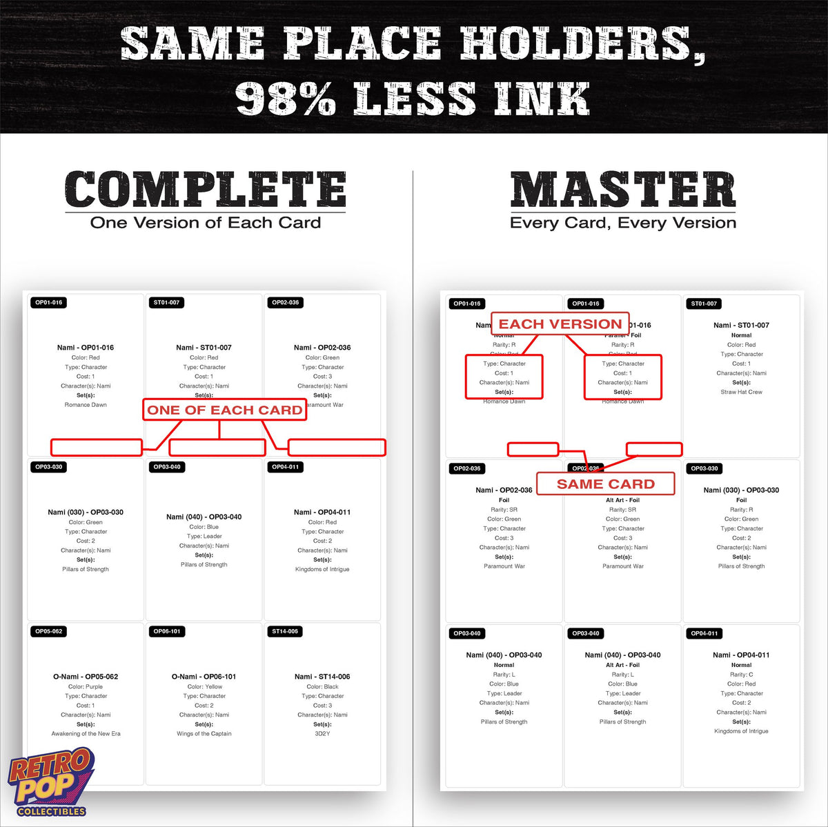 Ink saver greyscale Nami One Piece placeholder sheet - 98 percent less ink