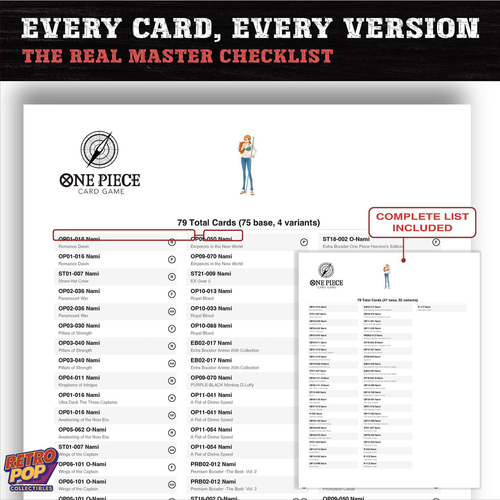 Nami One Piece card checklist PDF preview