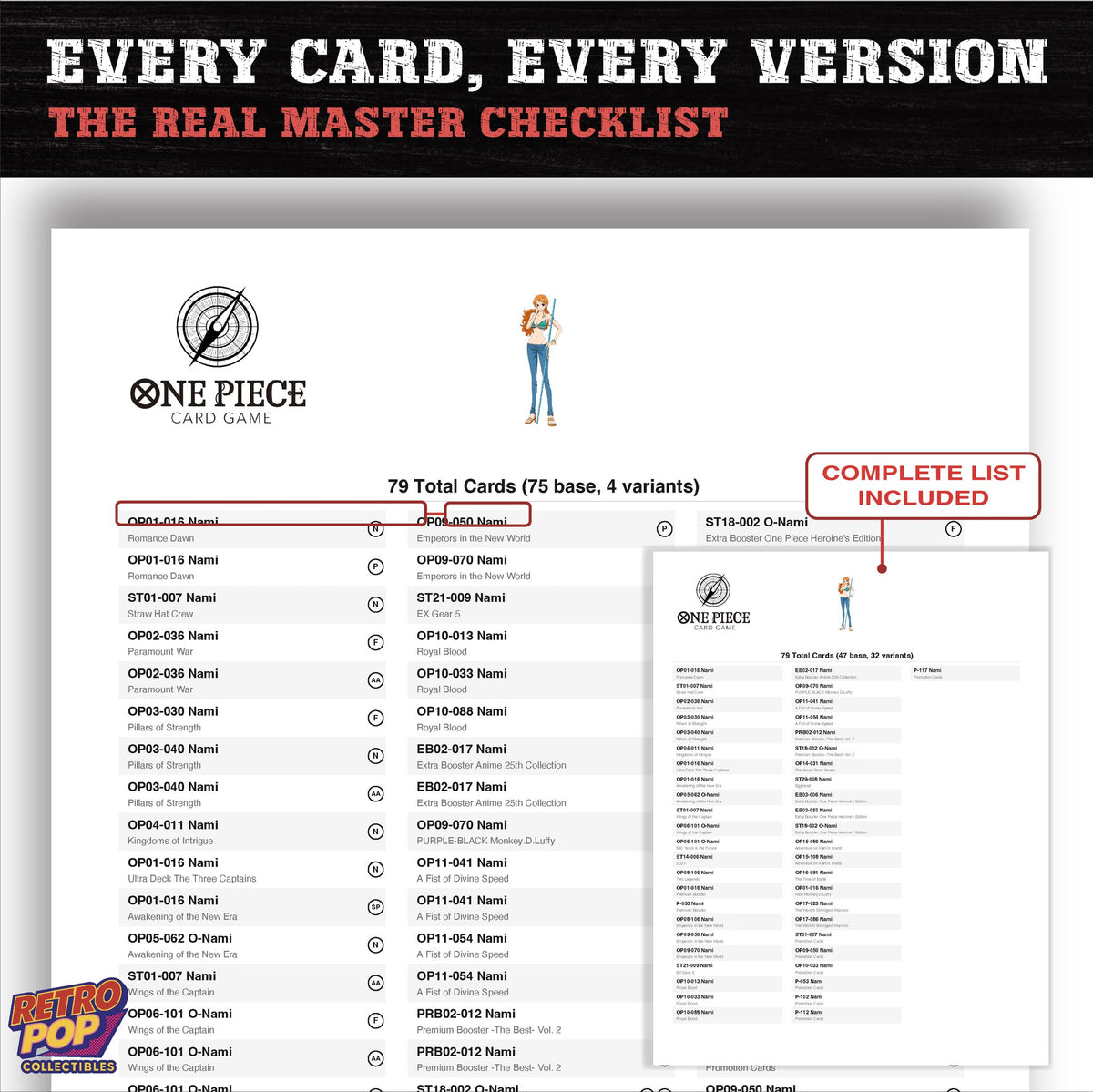 Nami One Piece card checklist PDF preview