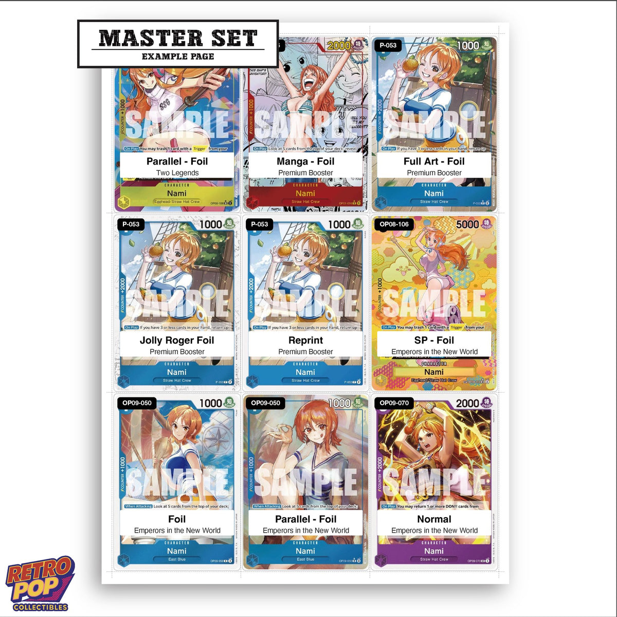 Printed Nami One Piece placeholders in binder - real photo 3