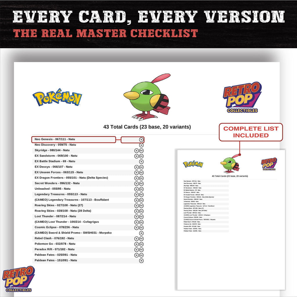 Natu master set checklist PDF preview - every card listed