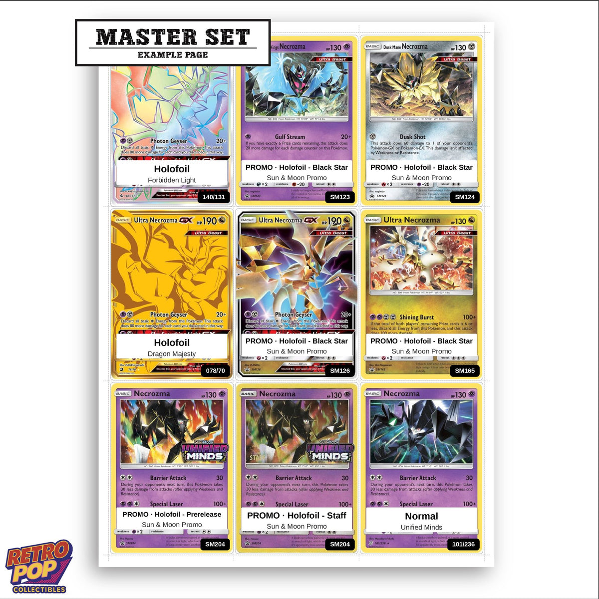 Printed Necrozma Pokemon placeholders in binder - real photo 3