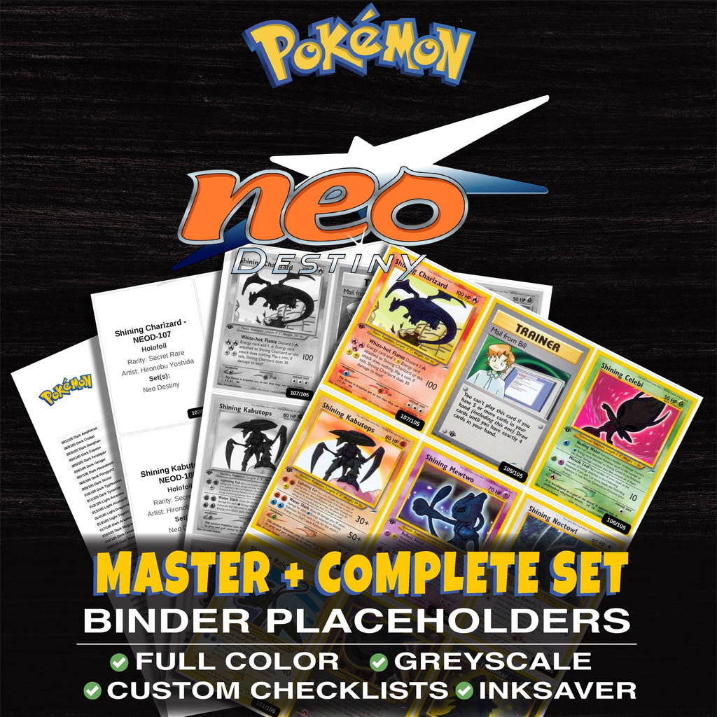 Neo Destiny Pokemon binder placeholders printable PDF - includes Shining Tyranitar