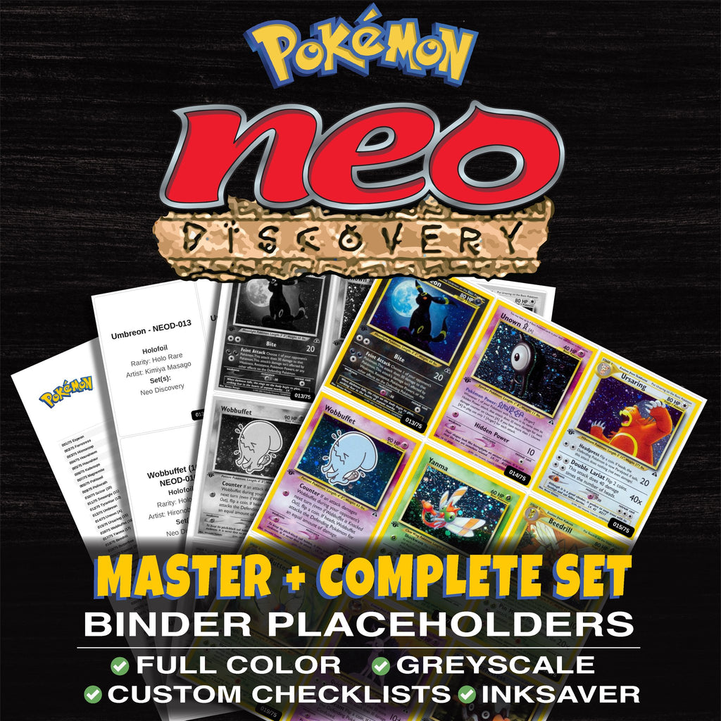 Neo Discovery Pokemon binder placeholders printable PDF - includes Umbreon
