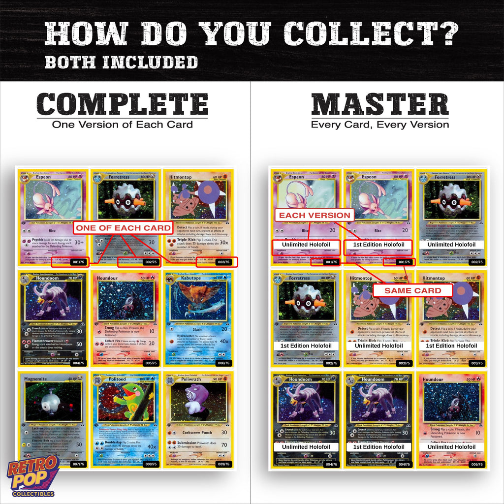 Complete Set vs Master Set versions of Neo Discovery binder placeholders