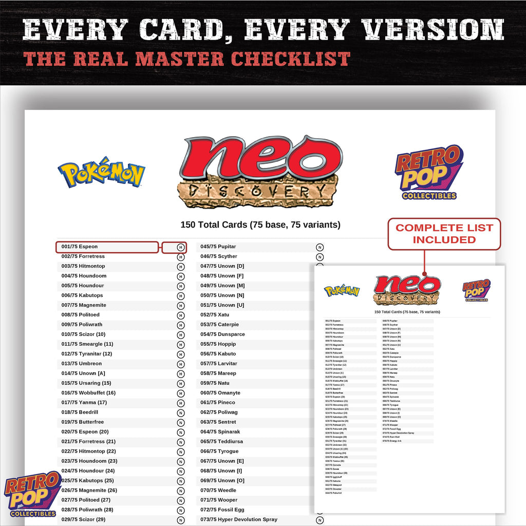 Neo Discovery Pokemon card checklist PDF preview