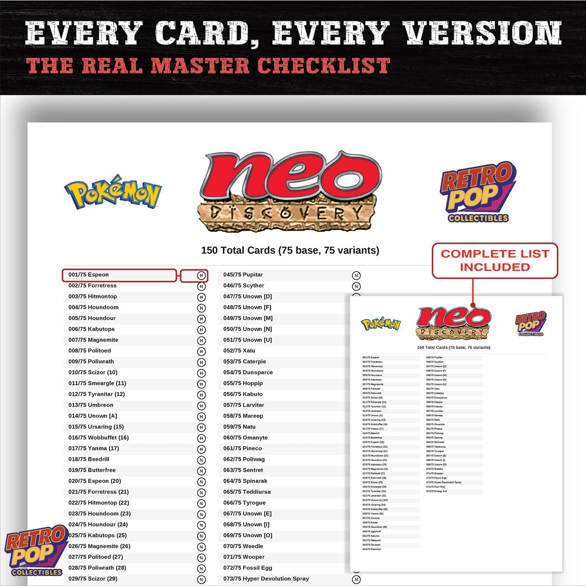 Neo Discovery Pokemon card checklist PDF preview