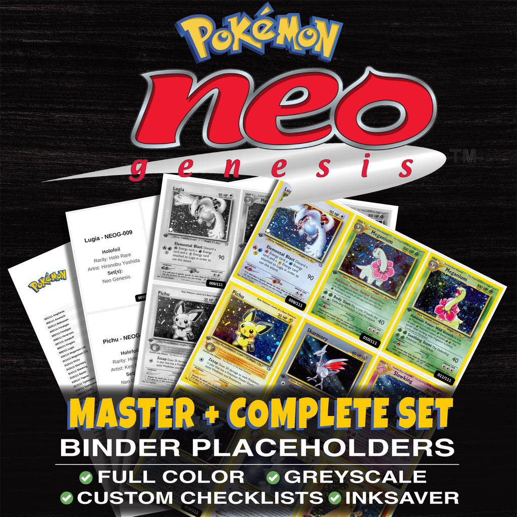 Neo Genesis Pokemon binder placeholders printable PDF - includes Lugia