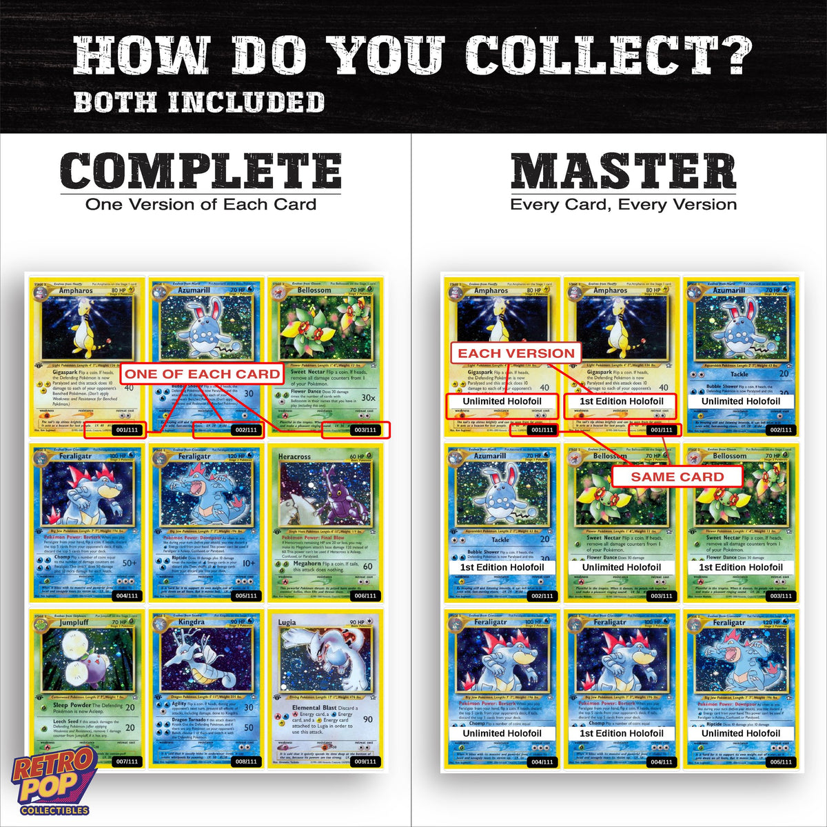 Complete Set vs Master Set versions of Neo Genesis binder placeholders