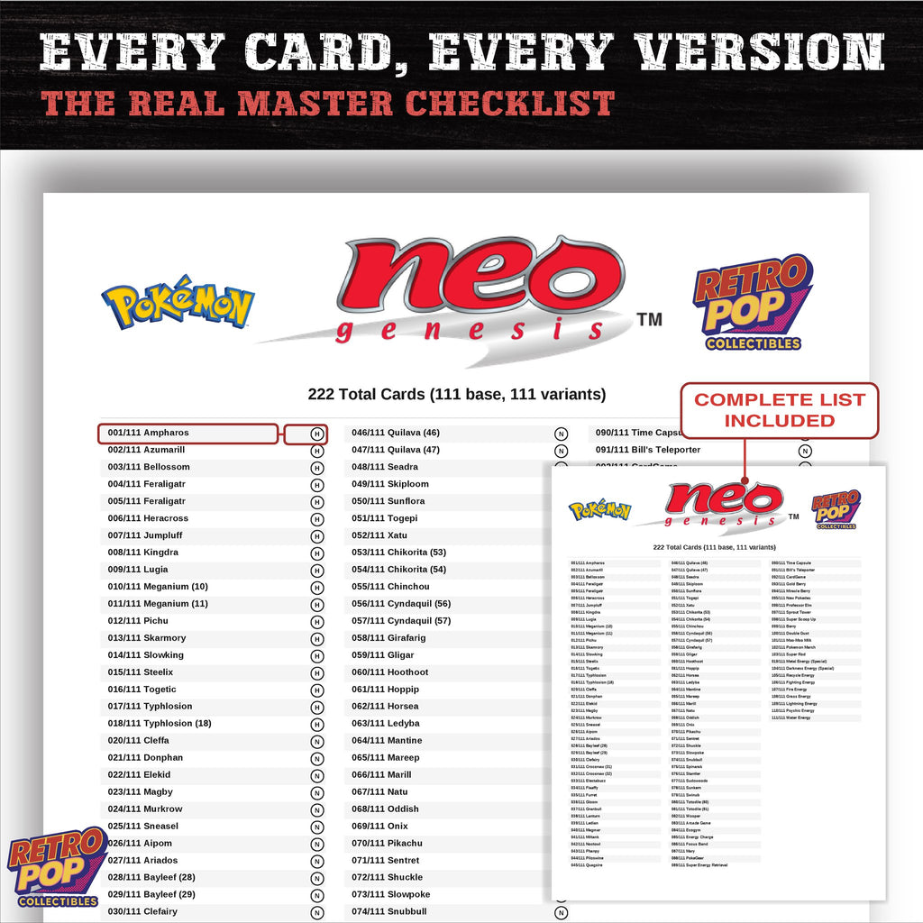 Neo Genesis Pokemon card checklist PDF preview