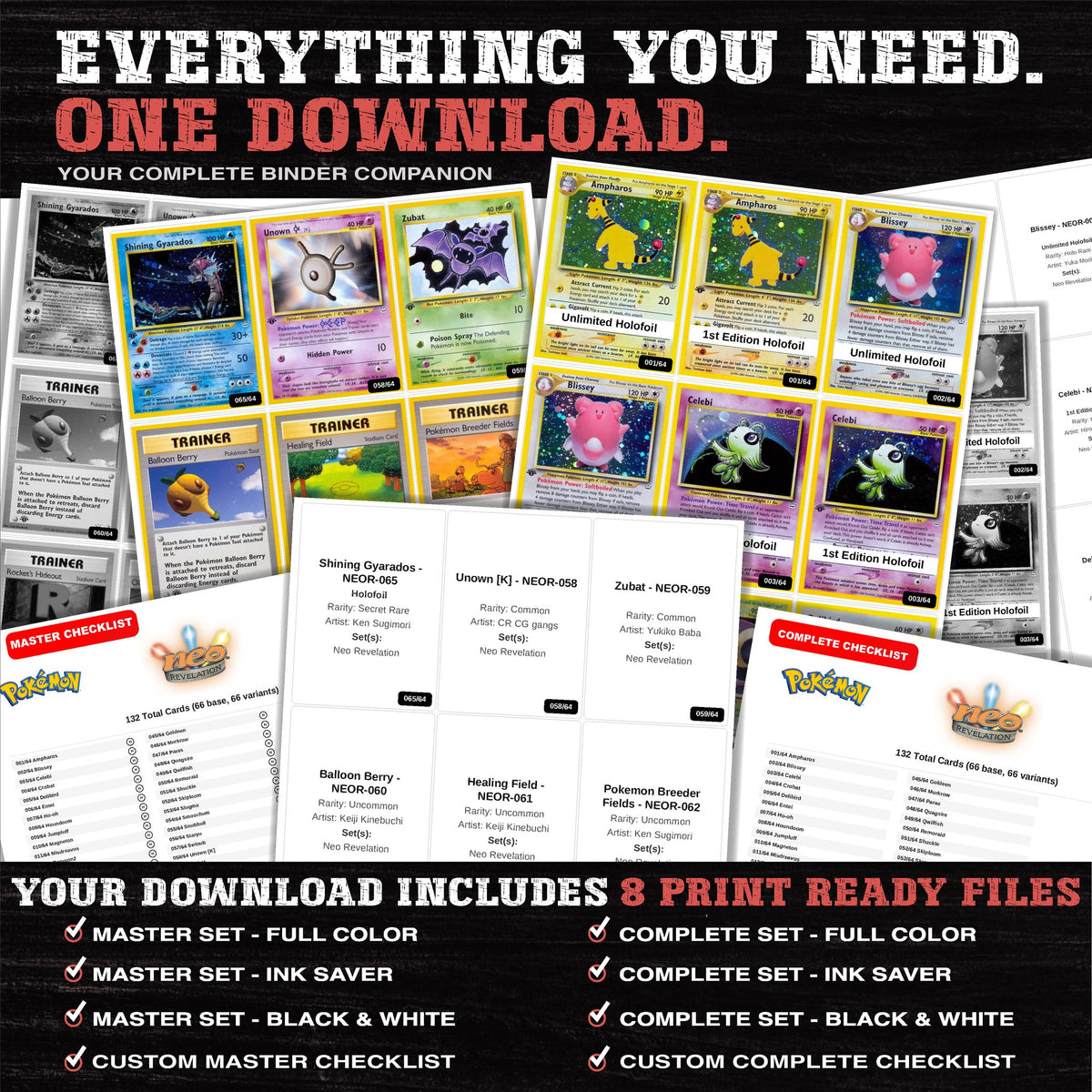 Everything included in the Neo Revelation placeholder download - 8 PDF files