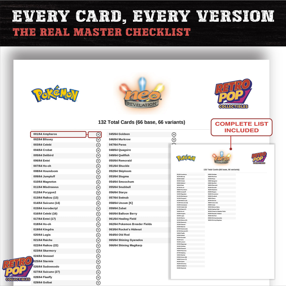 Neo Revelation Pokemon card checklist PDF preview