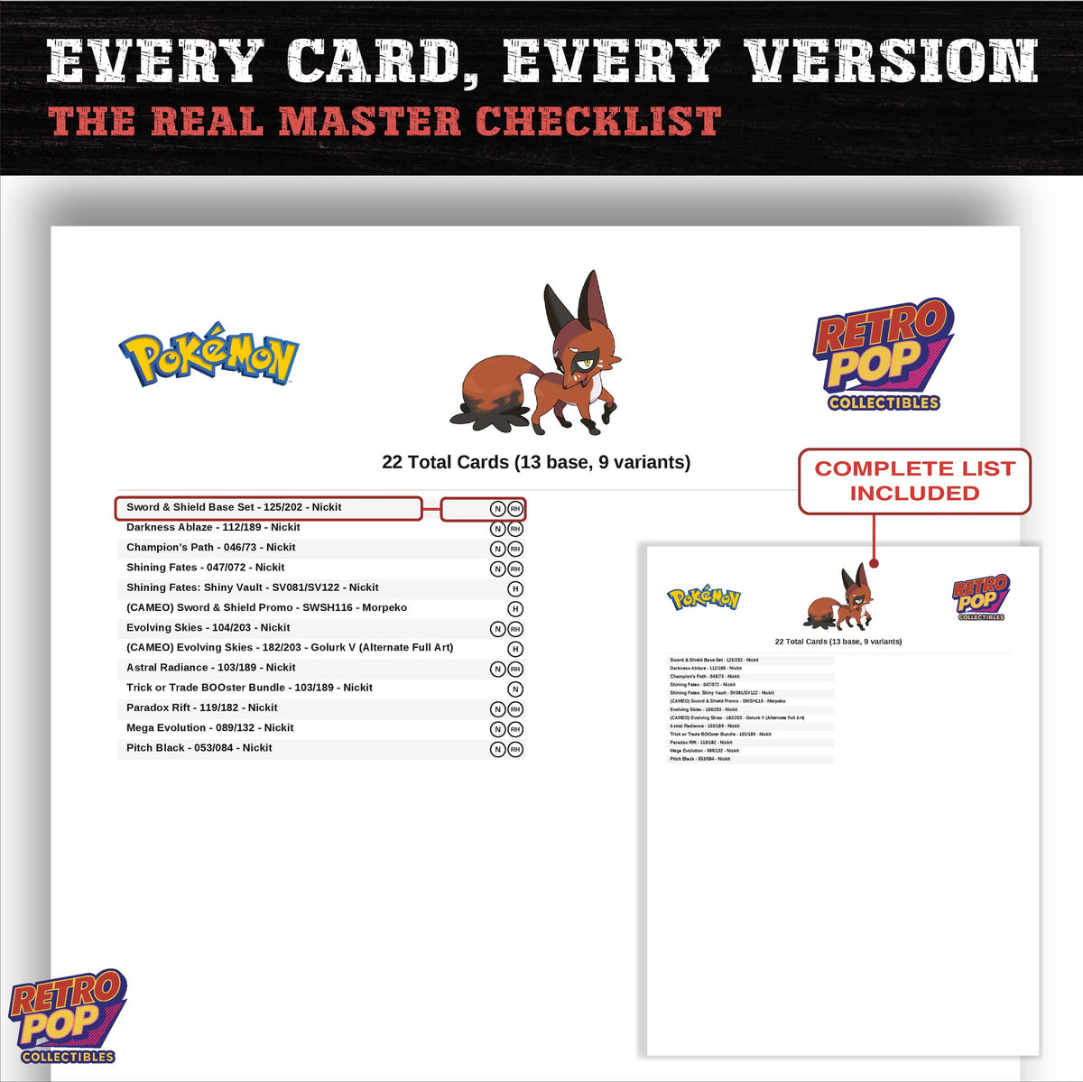 Nickit master set checklist PDF preview - every card listed