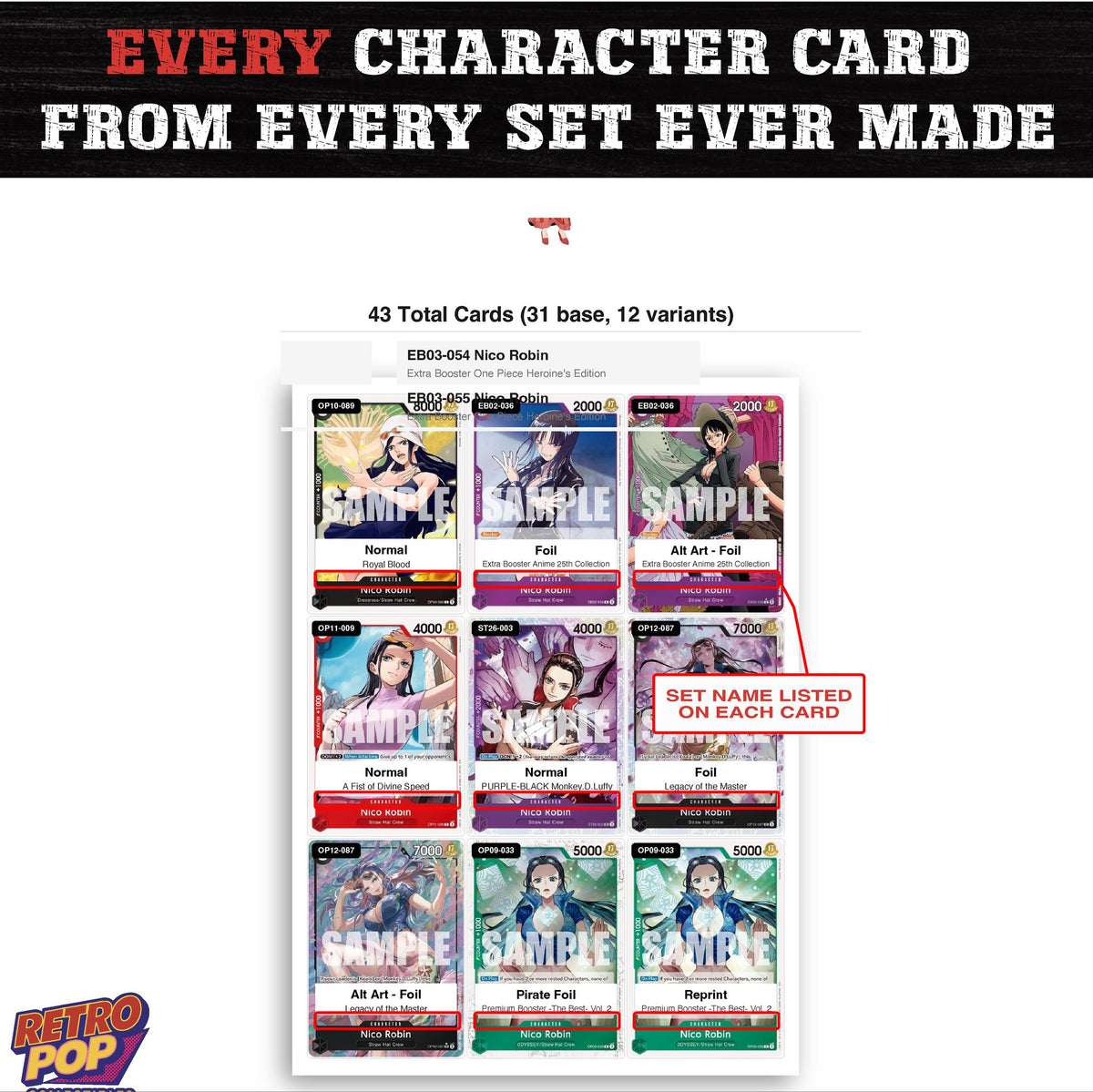 Nico Robin One Piece TCG character master set - every English Nico Robin card