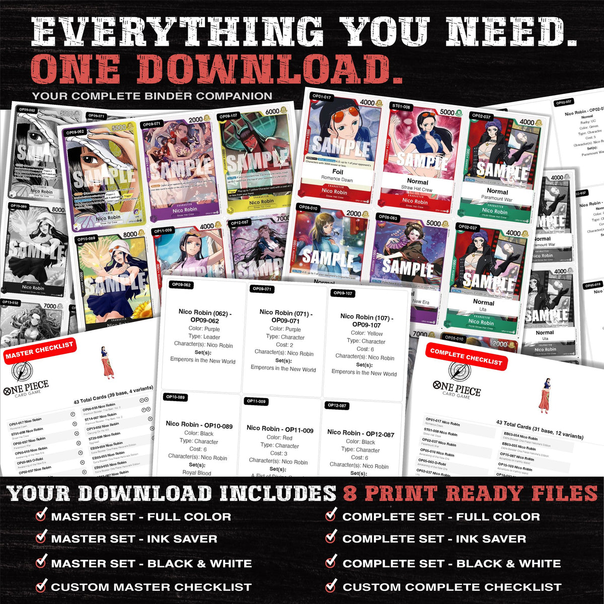 Everything included in the Nico Robin One Piece placeholder download - 8 PDF files