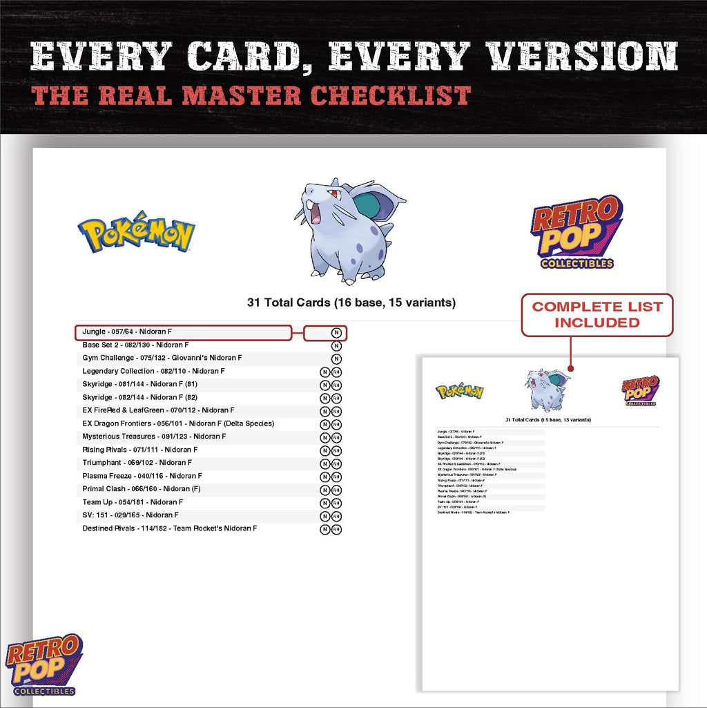 Nidoran Female master set checklist PDF preview - every card listed