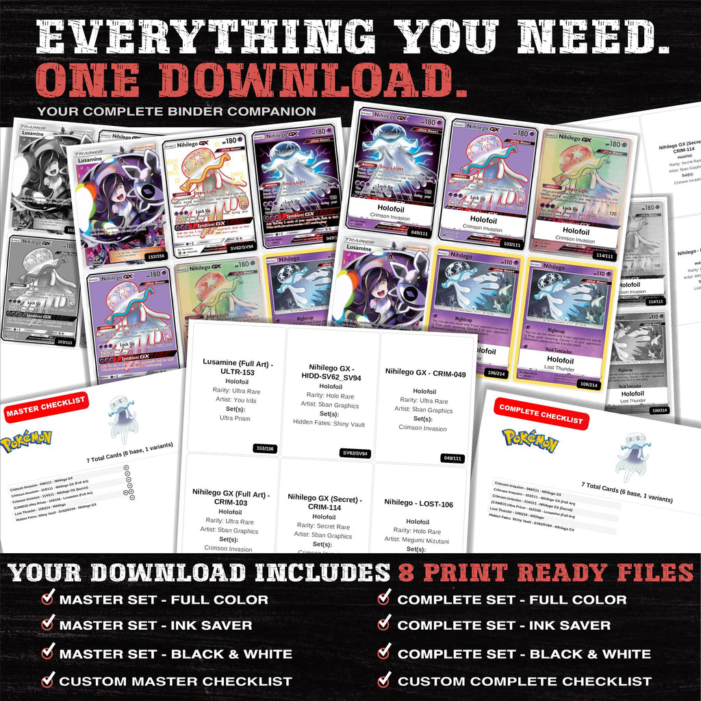 Everything included in the Nihilego master set download - 8 PDF files