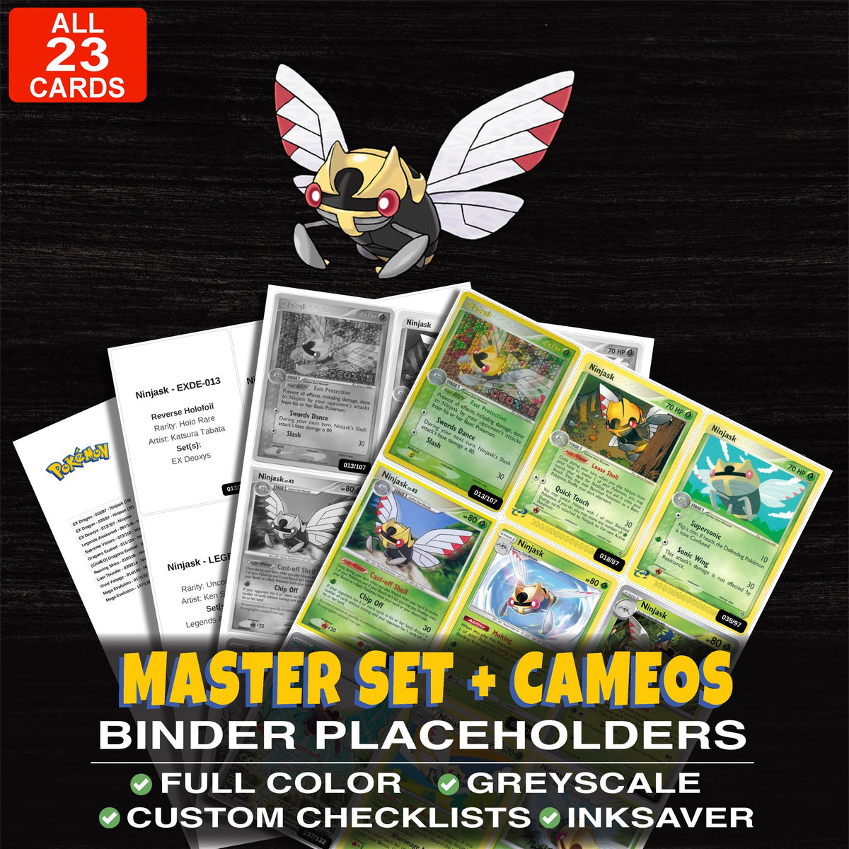 Every Ninjask Pokemon card ever made - master set binder placeholders with Ninjask