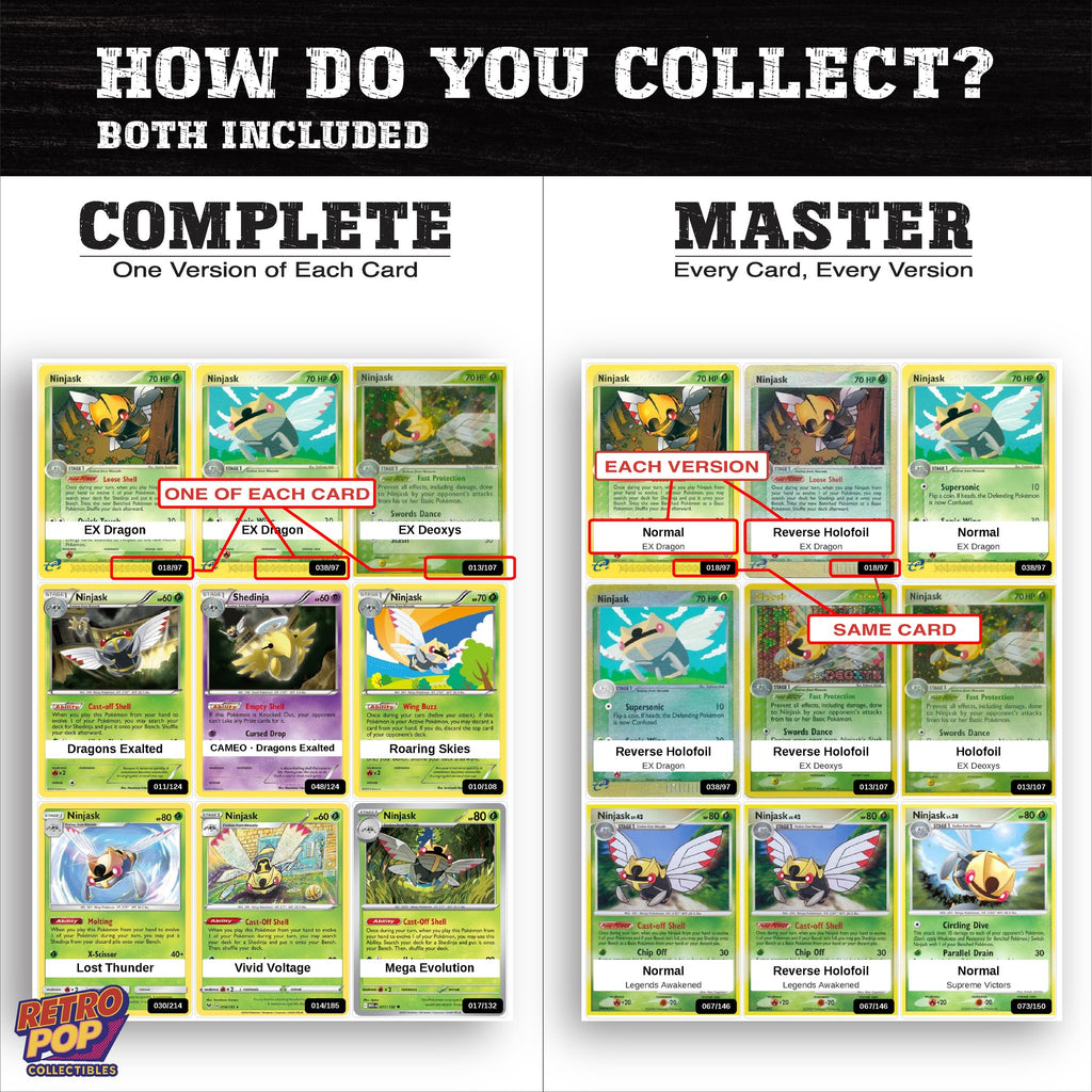 Complete Set vs Master Set versions of the Ninjask binder placeholders