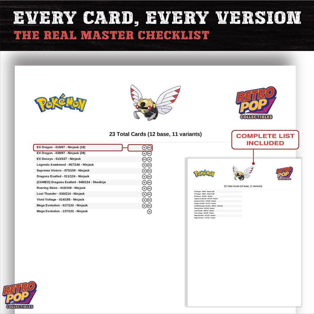 Ninjask master set checklist PDF preview - every card listed