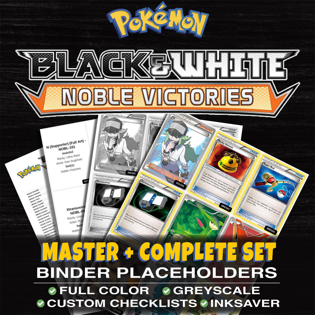 Noble Victories Pokemon binder placeholders printable PDF - includes N (Supporter) (Full Art)