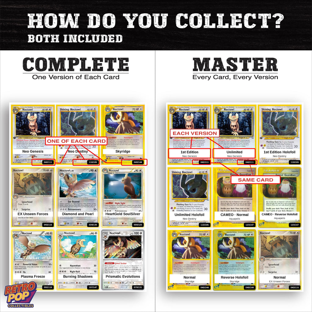 Complete Set vs Master Set versions of the Noctowl binder placeholders