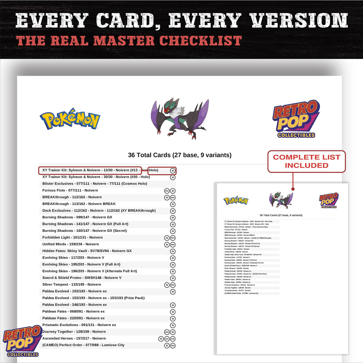 Noivern master set checklist PDF preview - every card listed
