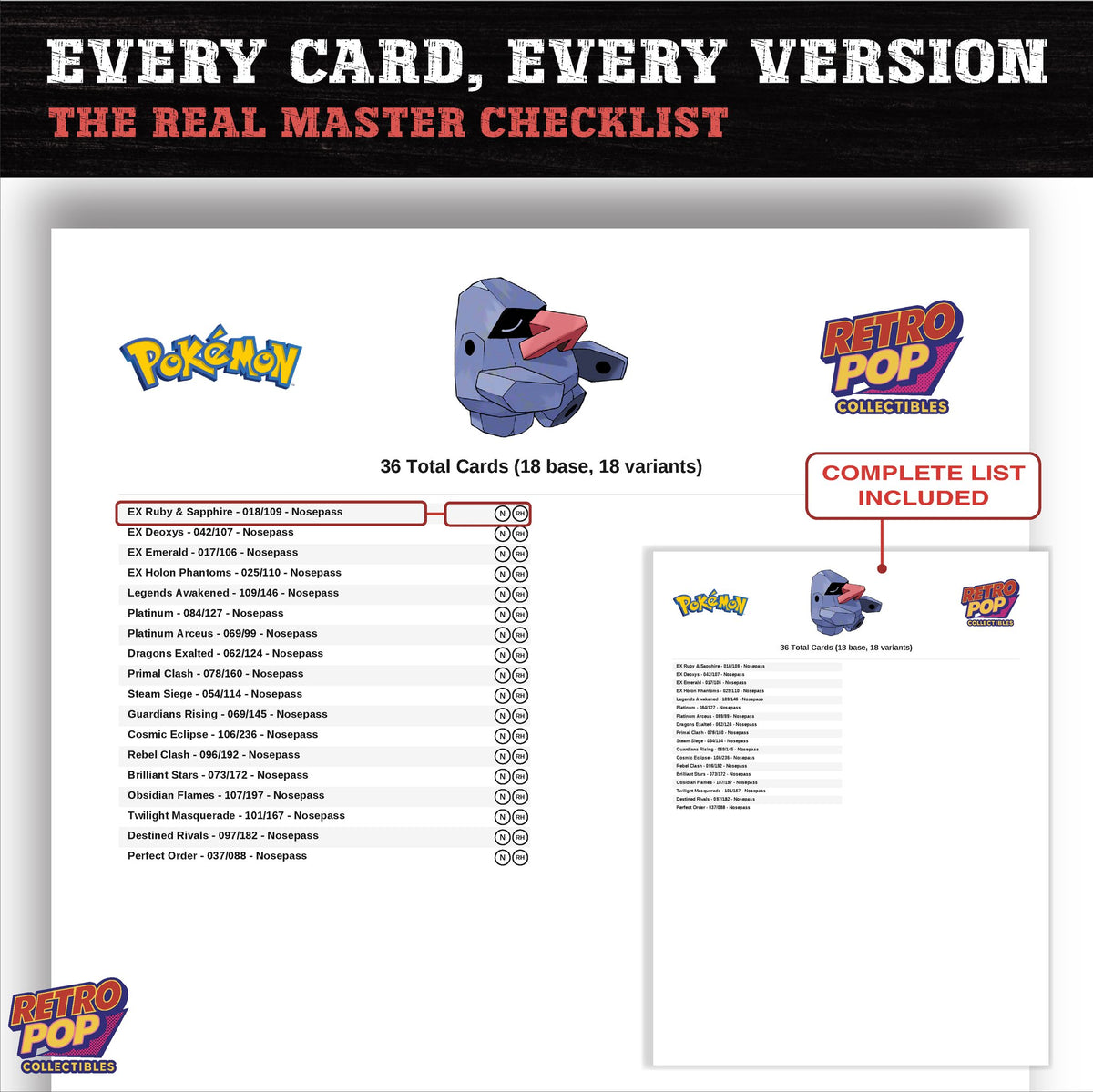 Nosepass master set checklist PDF preview - every card listed