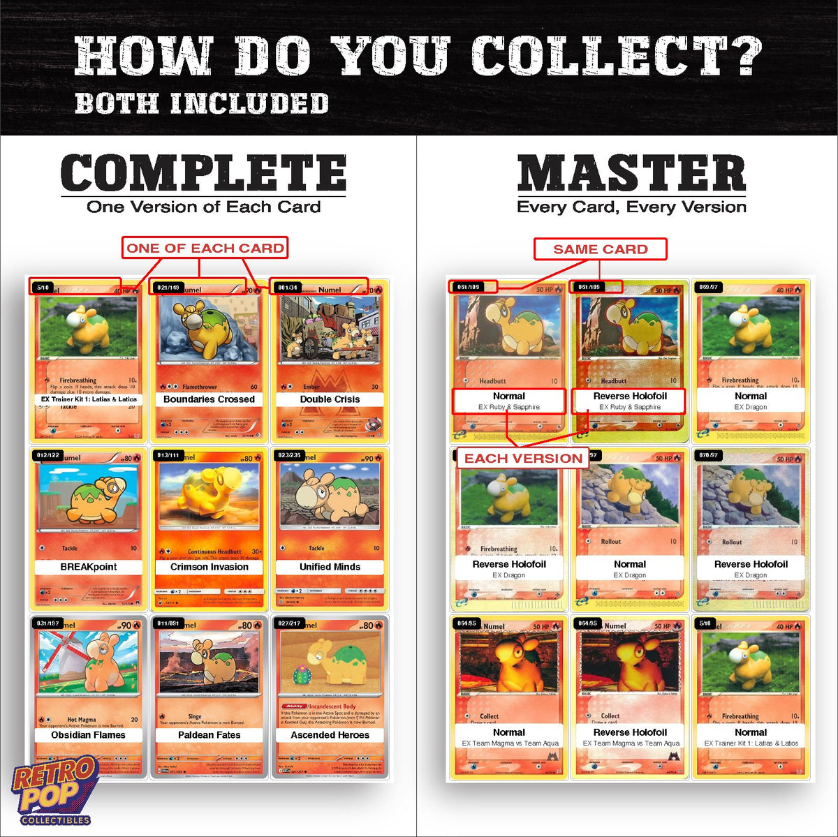 Complete Set vs Master Set versions of the Numel binder placeholders