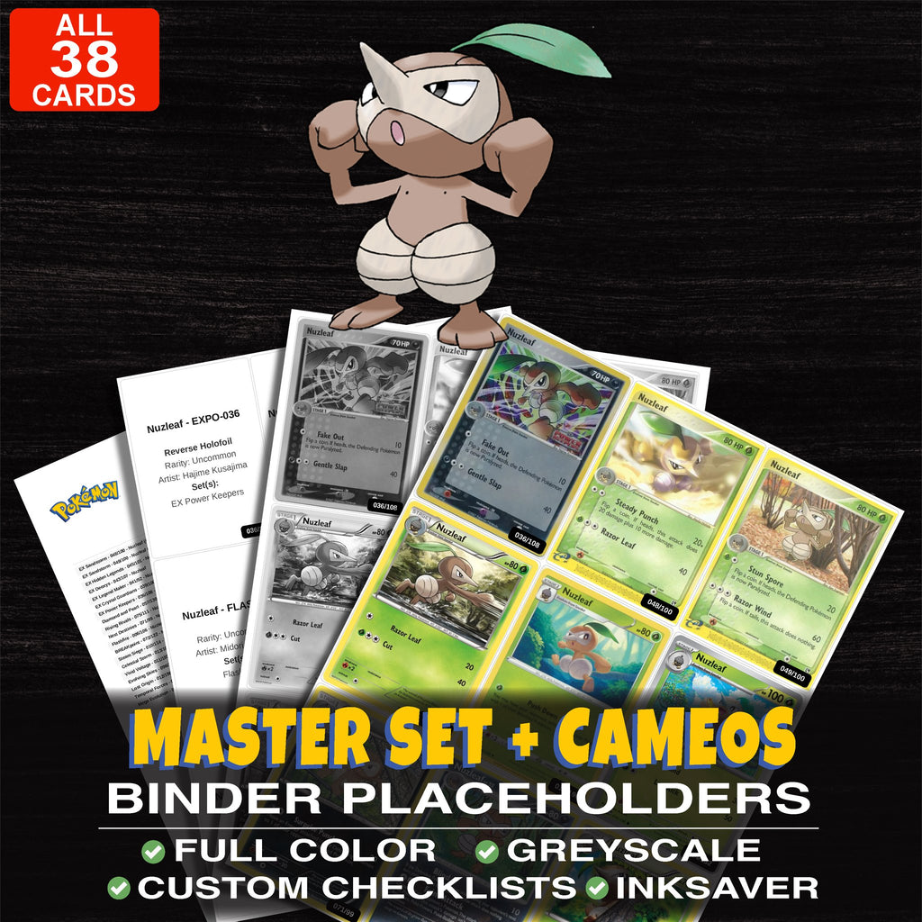 Every Nuzleaf Pokemon card ever made - master set binder placeholders with Nuzleaf (49)
