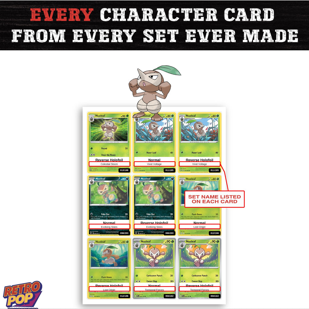 Nuzleaf card collection preview - every set Nuzleaf appears in
