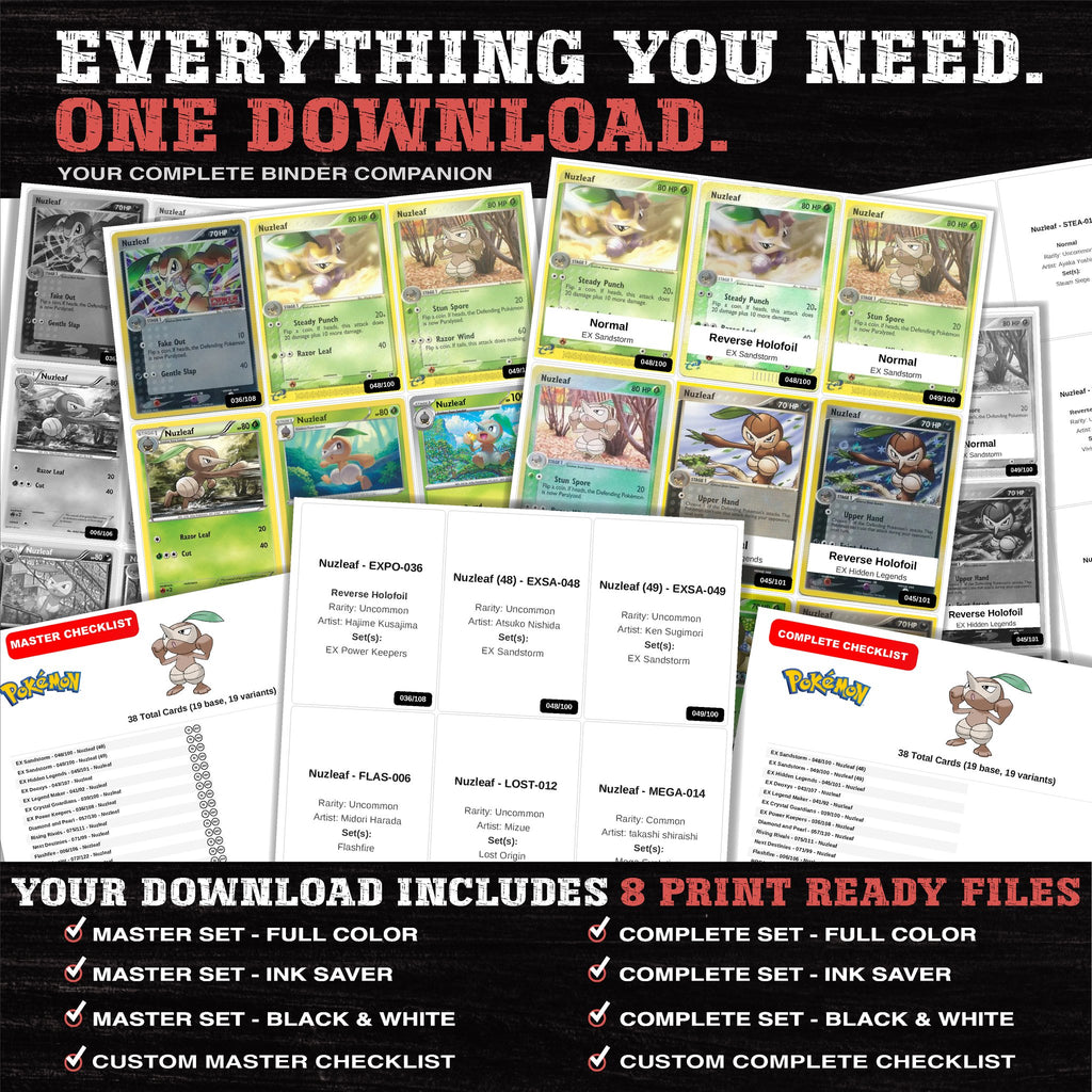 Everything included in the Nuzleaf master set download - 8 PDF files